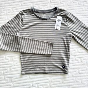 🖤 Hollister NWT! Gray Striped Long Sleeve Cropped Fitted Tee KIDS